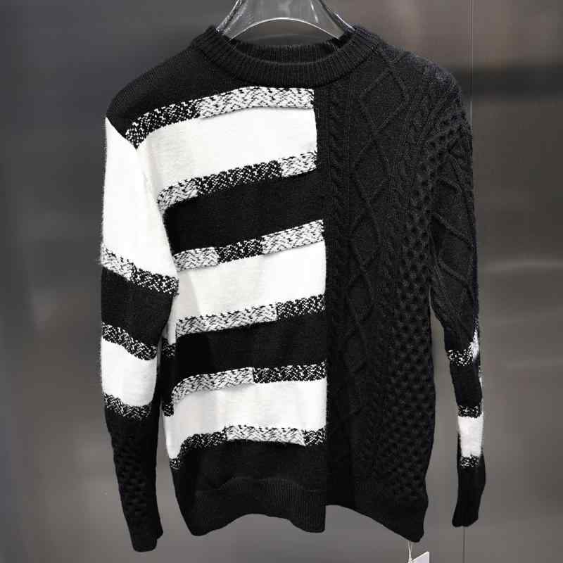 セーター 厚手 白黒 ストラップ スタイリッシ 清楚感 クール おしゃれ ラウンドネック かっこいい 長袖 ニット メンズ レディース 個性的