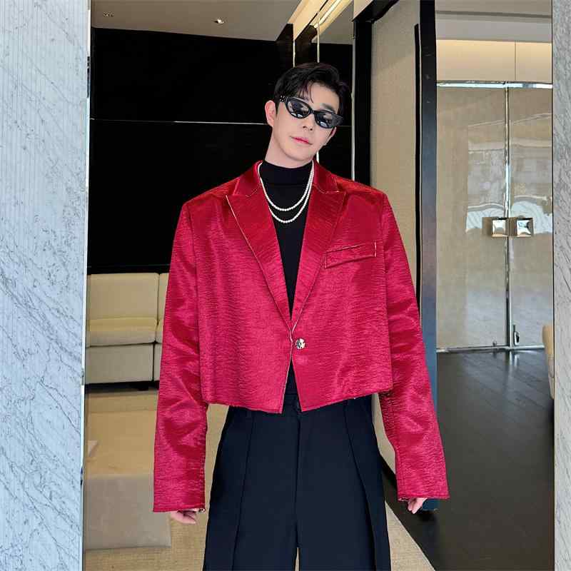 男性用 メンズ ジャケット ショートジャケット パーティージャケット 光沢 シングルブレスト 春秋 おしゃれ モダン エレガント