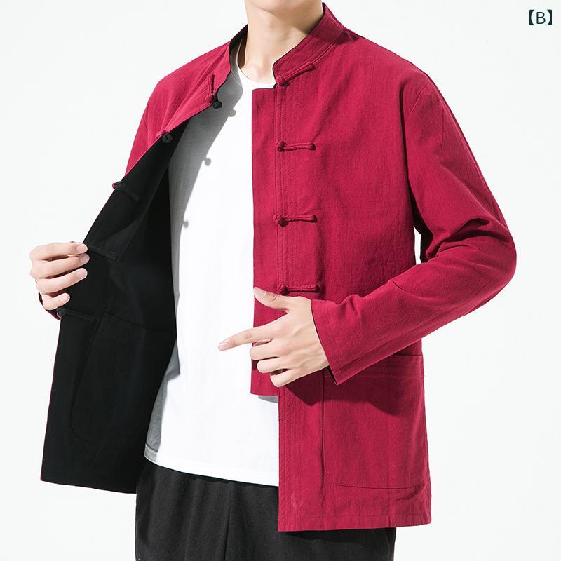 メンズ チャイナテイスト ジャケット 中華服 かっこいい 中国 服 カンフー服 太極拳 ファッション カジュアル 普段着 レトロ ゆったり 大人 男性 大きいサイズ
