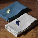 ハンカチ おしゃれ シンプル 刺繍 綿 麻 二重 カップル プレゼント メンズ レディース 男性 女性 ステッチ バード 鳥