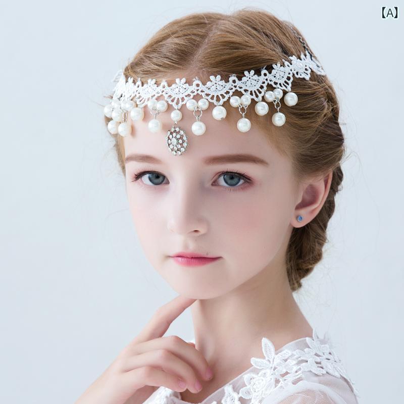 ヘアアクセサリー キッズ バースデー 髪飾り プリンセス 女の子 額チェーン 韓国 レース プリンセス ティアラ フラワーガール 額ペンダント キッズ アクセサリー ワンポイント 衣装 女性
