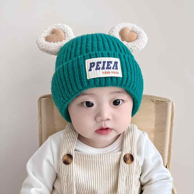 キッズ ベビー 帽子 子供用 ウール 帽子 ベビー ニット帽 男の子 女の子向け 暖かい 秋冬 厚手 プルオーバー ハット キュート かわいい 耳
