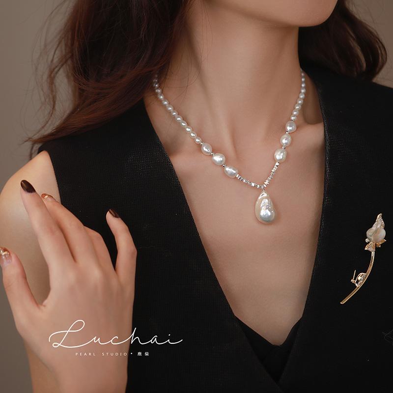 セレモニー ブローチ レディース ジュエリー 上品 特殊形状 バロックパール ペンダント セーター 高級ハイエンド スター リング シルバー セーター チェーン 雰囲気 センス