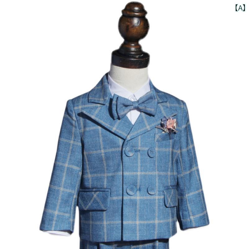 Occidental Goods - 子供服 スーツ 冬服 ブリティッシ カジュアル 男の子 フォーマル ダブルブレスト 礼服 セット用品 コットンライナー チェック柄