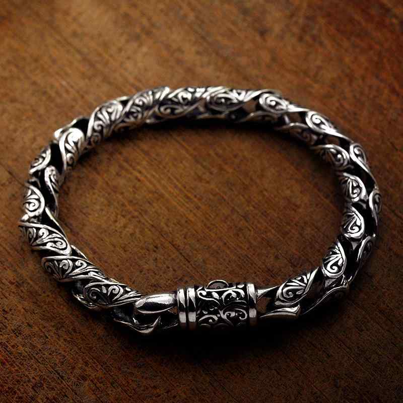 ブレスレット 個性的 スター リング シルバー 唐草 パターン ブレスレット メンズ 個性 ラフ タイ シルバー レトロ シルバージュエリー ギフト