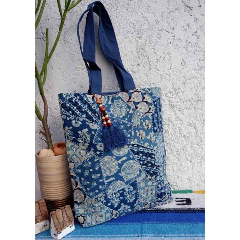 バッグ エスニック おしゃれ 和風 文学 刺繍 藍染め パッチワーク ショルダーバッグ レディース シンプル スクエアバッグ