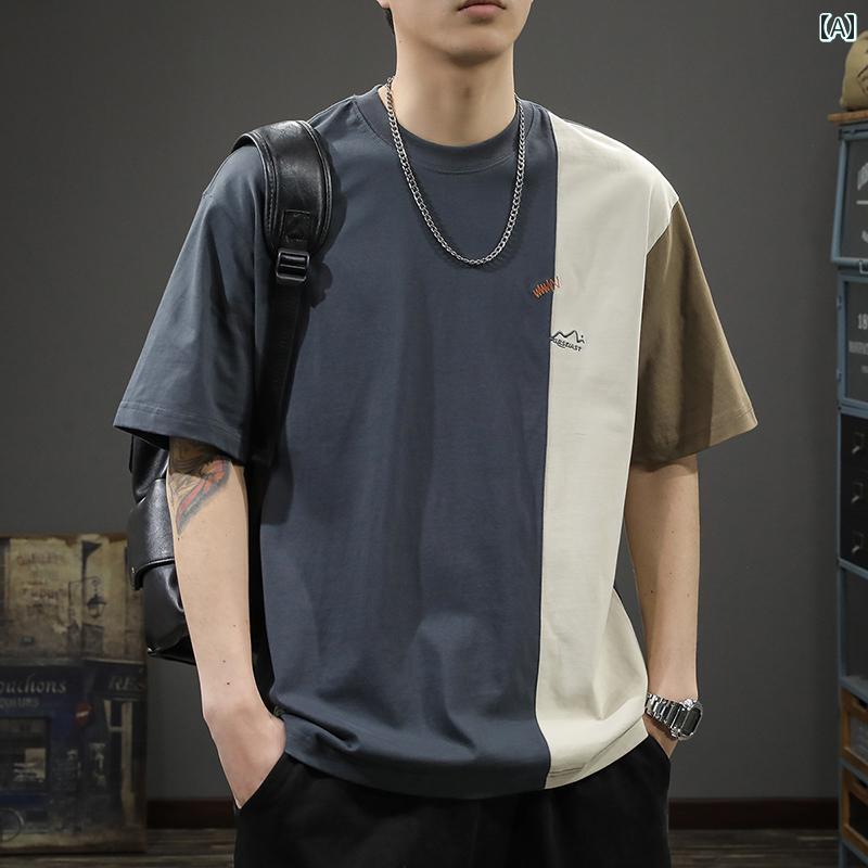 Tシャツ 半袖 夏 ゆったり コットン ベーシック シンプル カジュアル ホームウェア トップス メンズ フ..