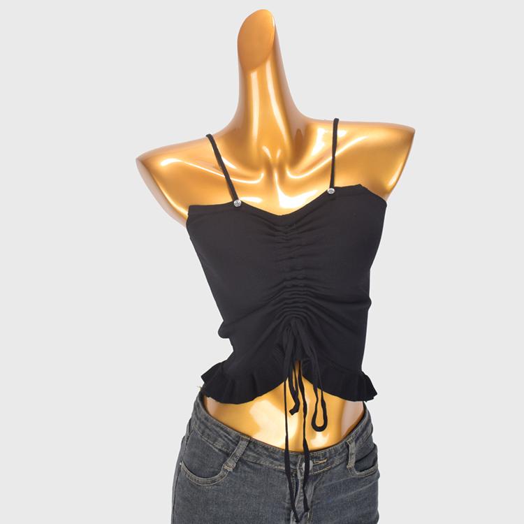 レディース ニットキャミソール ブラックシャーリング 冷感 夏 インナーウェア スリム ソリッドカラー ..