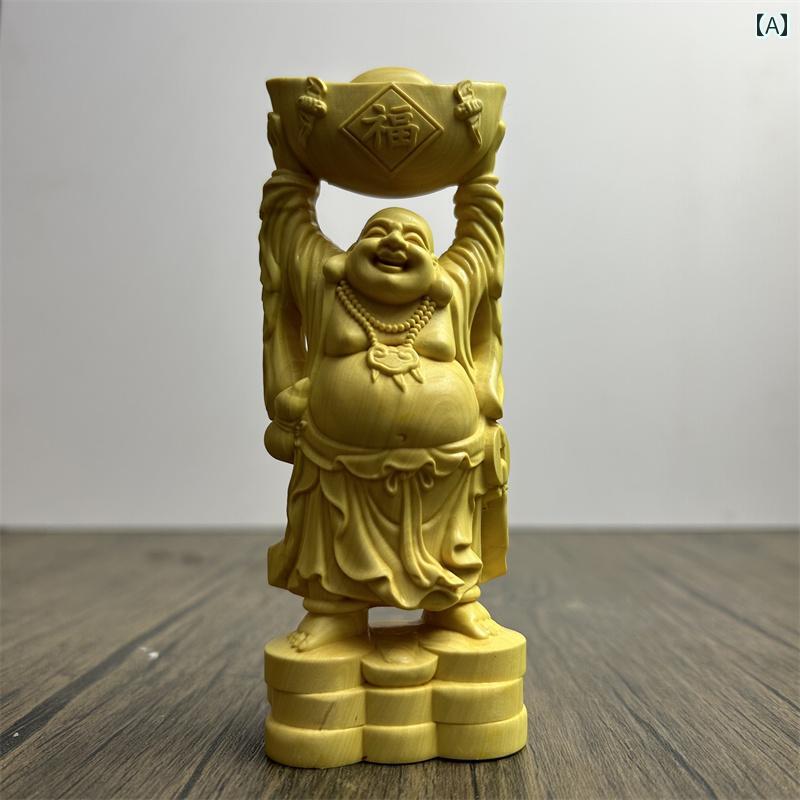 弥勒菩薩 布袋 七福神 置物 木製 仏具 神具 インテリア ディスプレイ レトロ 小物 アート 縁起物 彫刻 菩薩 仏像 仏陀 チャイナ風