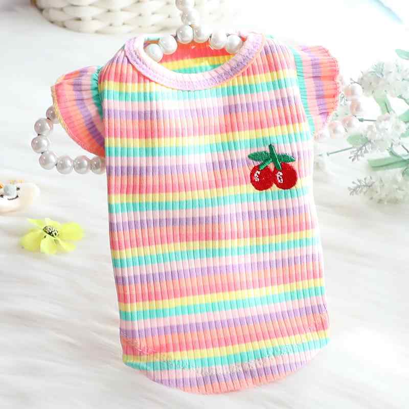 犬服 ペット服 夏 薄手 猫 ベスト プリンセス スカート レース カラー ストリップ チェリー コットン ..