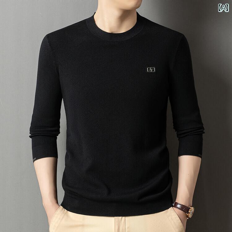 トップス 中年 メンズ 長袖 Tシャツ ニット レイヤリングシャツ 丸首 お父さん 春秋 男性 快適 シンプル 暖かい 軽量 クラシック 大人カジュアル
