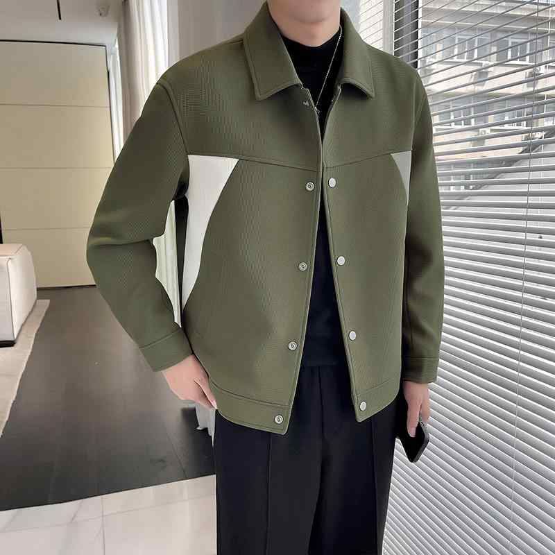 ジャケット 上着 アウター カラーブロック メンズ 春 韓国 トップス 高級感 ワッフル 大きいサイズ 長袖 スリムフィット スタイリッシュ(4)
