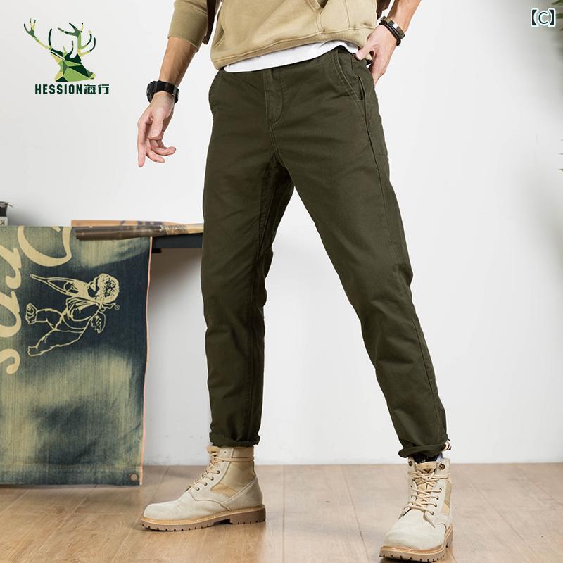 カジュアル パンツ メンズ 男性 アウトドア 登山 ミリタリー 作業着 ズボン ロング パンツ オールシーズン カーキ 春秋 スリムフィット レトロ