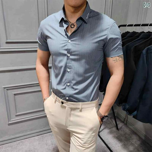 メンズ シャツ 男性 ファッション 春夏 ビジネス カジュアル スリムフィット トップス 韓国 薄手 ハイエンド メンズ シャツ 男性 ファッション 春夏 ビジネス カジュアル スリムフィット トップス 韓国 薄手 ハイエンド