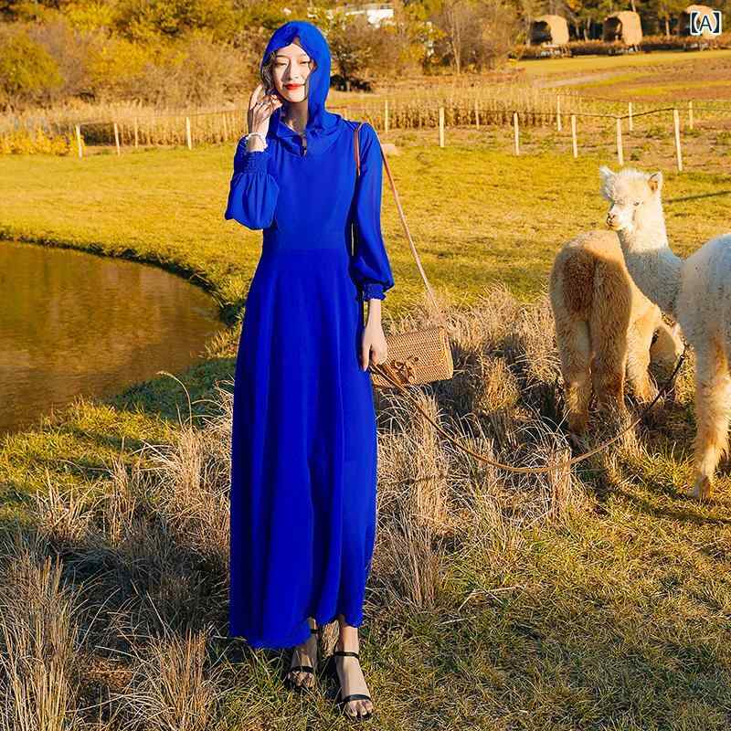 ワンピース レディース ドレス ホリデー スカート スタイル フード付き ビーチ ロング スカート かわいい きれいめ おしゃれ