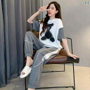 パジャマ 部屋着 ルームウェア レディース 婦人服 女性用 かわいい リラックス セットアップ 上下セット スポーティー 動きやすい 夏 半袖 ズボン 薄手