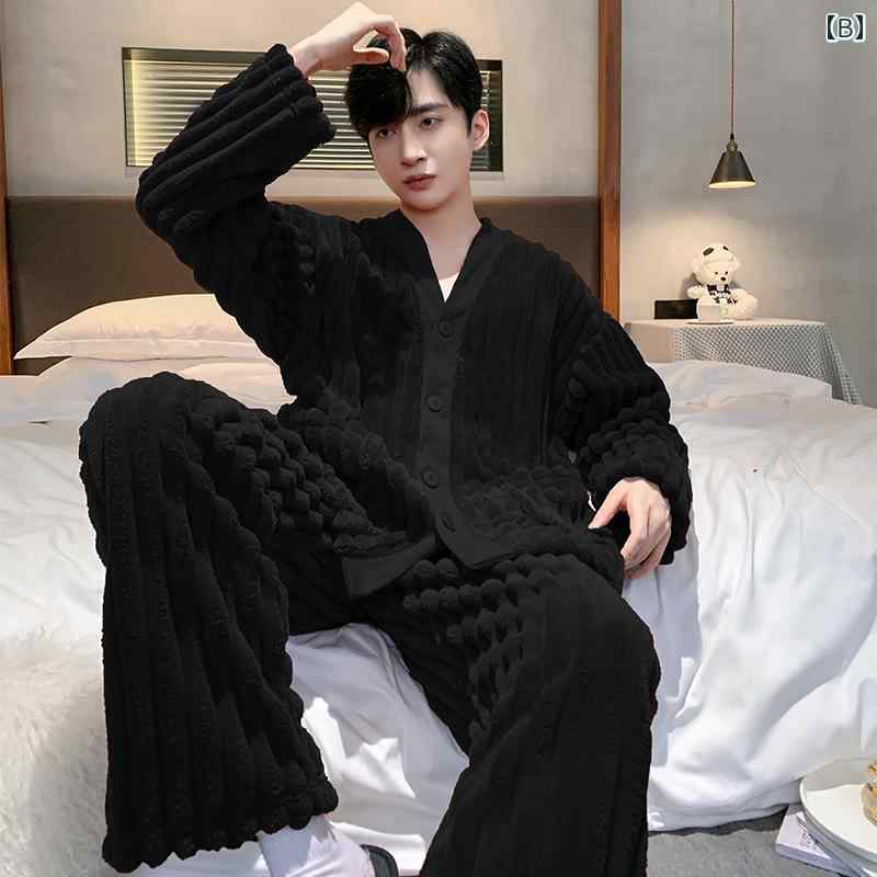 パジャマ メンズ 部屋着 ルームウェア ナイトウェア おしゃれ リラックス セットアップ 上下セット 厚手 暖かい カジュアル 秋冬 ティーンエイジャー