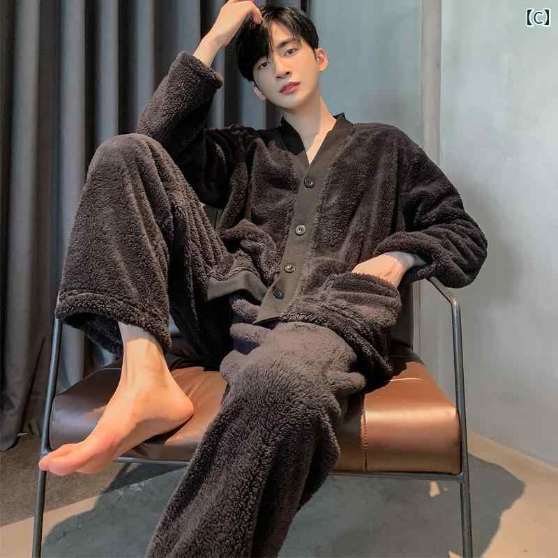 パジャマ メンズ 部屋着 ルームウェア ナイトウェア おしゃれ リラックス セットアップ 上下セット 厚手 暖かい カジュアル 秋冬 ティーンエイジャー