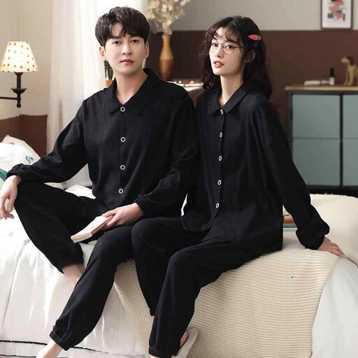 パジャマ レディース メンズ ペア カップル 部屋着 ルームウェア かわいい リラックス セットアップ 上下セット 春夏秋 長袖 ブラック パジャマ レディース メンズ ペア カップル 部屋着 ルームウェア かわいい リラックス セットアップ 上下セット 春夏秋 長袖 ブラック