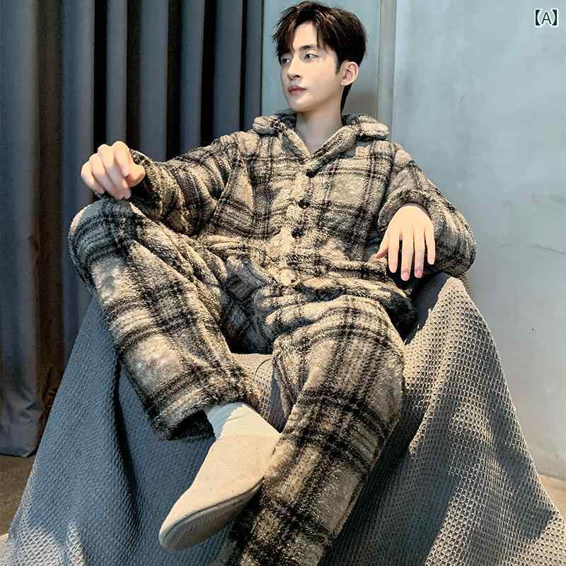 パジャマ メンズ 紳士服 部屋着 ルームウェア ナイトウェア おしゃれ リラックス ラグジュアリー セットアップ 上下セット 秋冬 厚手 暖かい ホーム