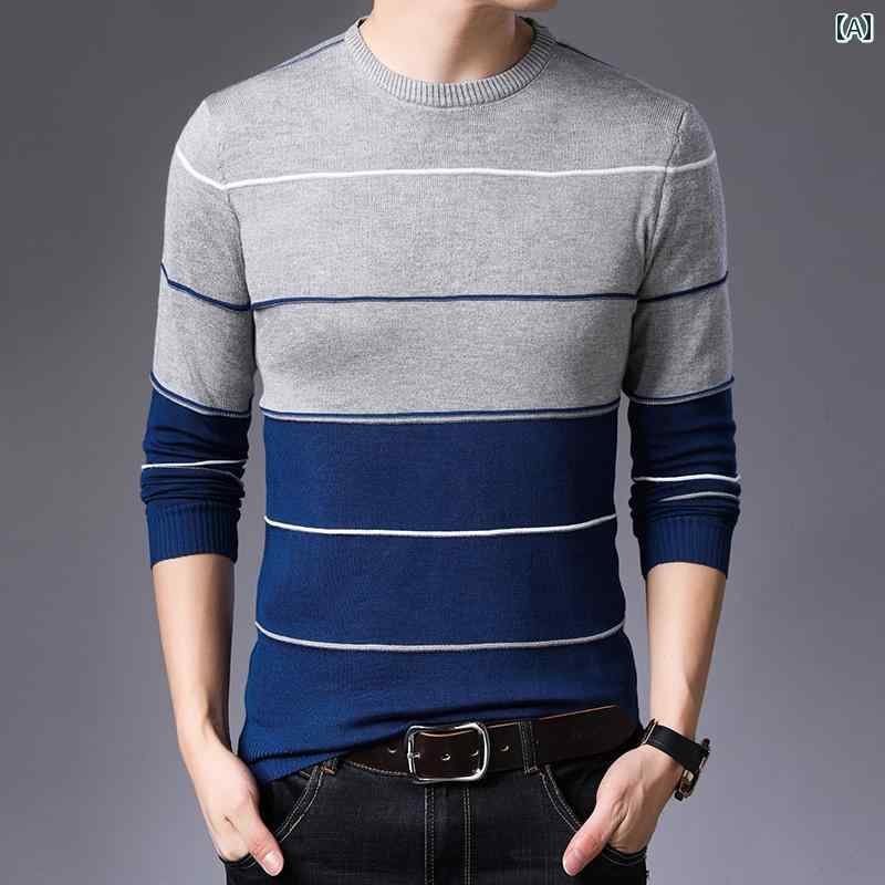 メンズ カジュアル 長袖トップス カットソー 日常着 春秋 薄手 ラウンドネック 韓国 ウール セーター ..