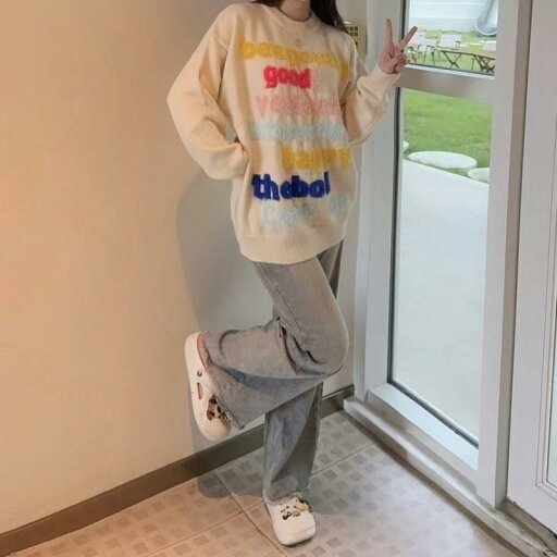 セーター ラウンドネック レディース アメリカン メンズ 春秋 シャツ ユニセックス ニット素材 ストリートファッション セーター ラウンドネック レディース アメリカン メンズ 春秋 シャツ ユニセックス ニット素材 ストリートファッション