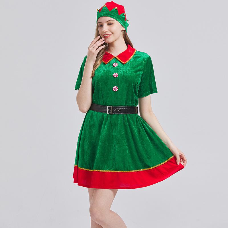 ドレス クリスマスカラー 衣装 半袖 スカート ベルベット レディース サンタクロース パーティー イベ..