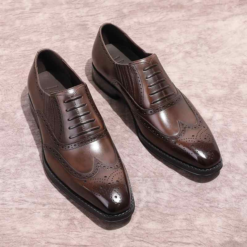フォーマル シューズ レザー 紳士靴 ブローグ メンズ ビジネス 革靴 紐なし オックスフォード シューズ..