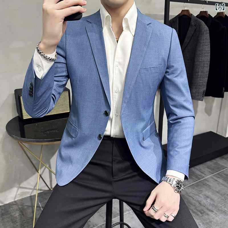 テーラード ジャケット 春 男性 メンズ ビジネスカジュアル スリム 薄手 ジャケット 長袖 明るいカラー ダンディ 都会的 シングルブレスト カッコイイ