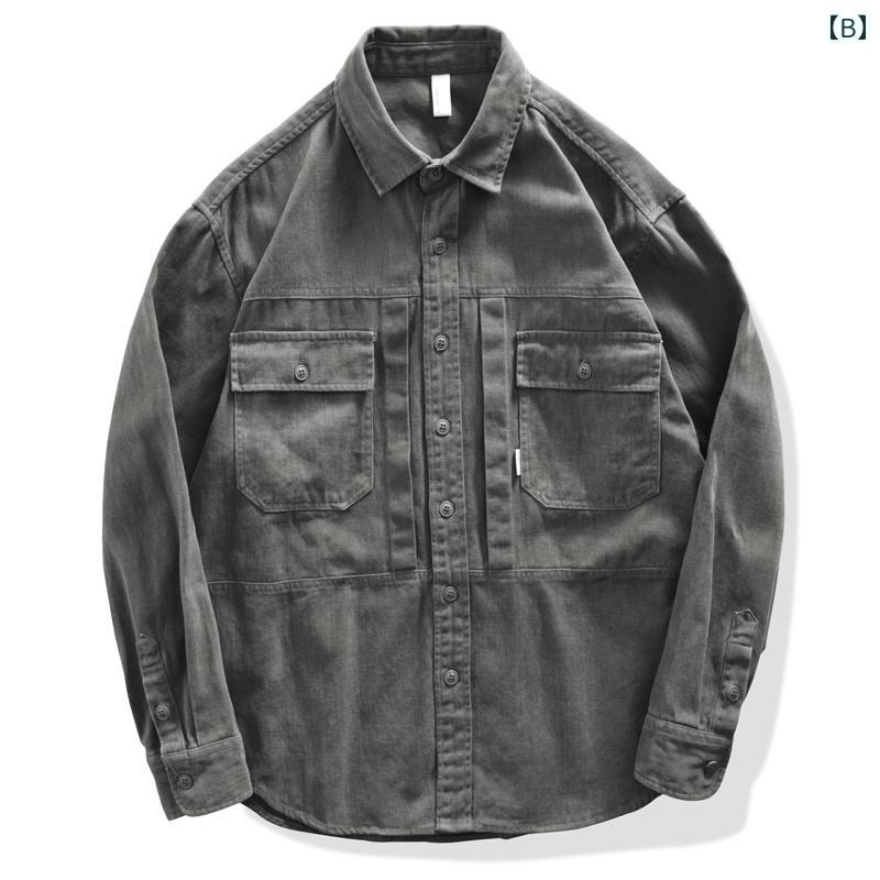 メンズ 春 シャツ シャツ 長袖 コットン カジュアル ワークウェア ジャケット 春秋 24枚 シャツ アメリカン ファッション