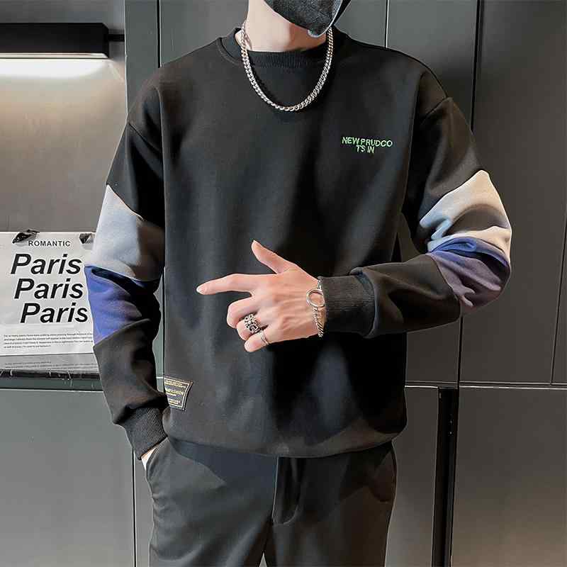 メンズ コント ラスト カラー スウェットシャツ ハイエンド ハイエンド 長袖 T シャツ 春秋 薄手 ネッ..