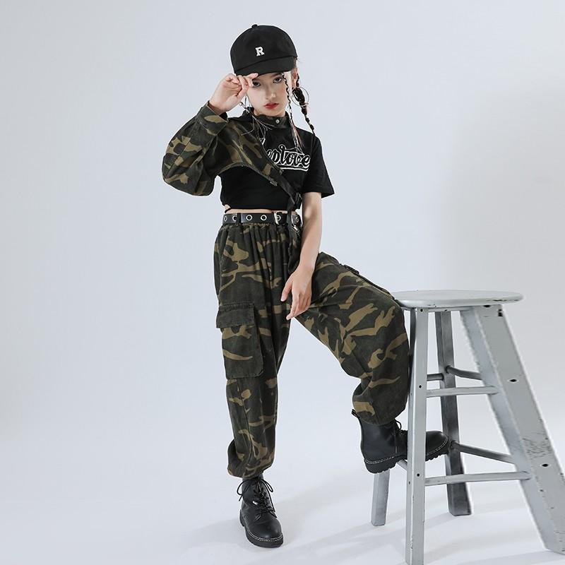 子供服 ダンス イベント ステージ パフォーマンス 衣装 女の子 迷彩 カジュアル セット Y2K 韓国 おしゃれ