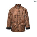シャツ ジャケット ブラウン 漢字 中国語 チャイナ 中華 秋冬服 シルク サテン 光沢 ツヤ感 ジャカード 軽量 薄手 メンズ 唐装 上着 羽織り ダーク ゴシック レトロ 古風 習字