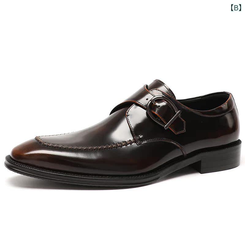 紳士靴 春秋 革 光沢 バックル 靴 英国 紳士 小さい スクエアトゥ ビジネス カジュアル フォーマル 革靴 メンズ