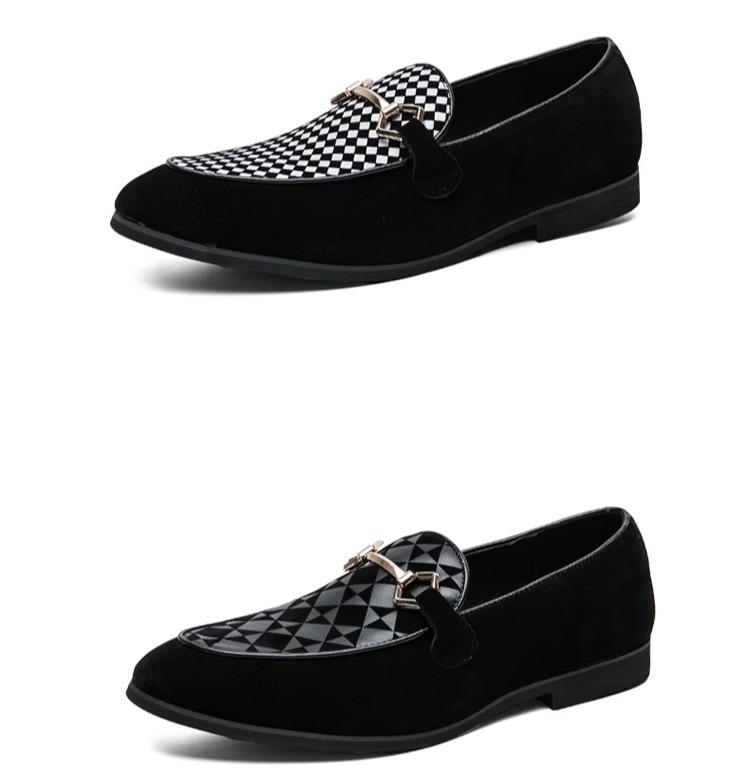 メンズ 紳士靴 革靴 ローファー スリッポン おしゃれ モダン 向け ティーンエージャー チェック柄 黒 ..