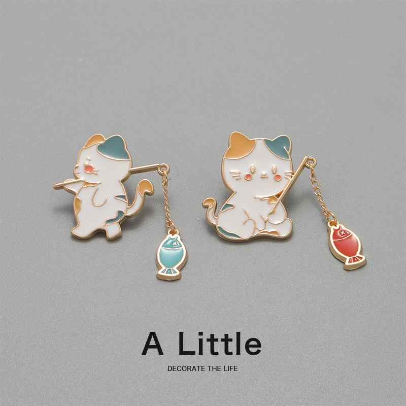 ブローチ 胸飾り 子猫 釣り カップル メンズ レディース メダル 学生向け かわいい 金属 バッジ ピン ..