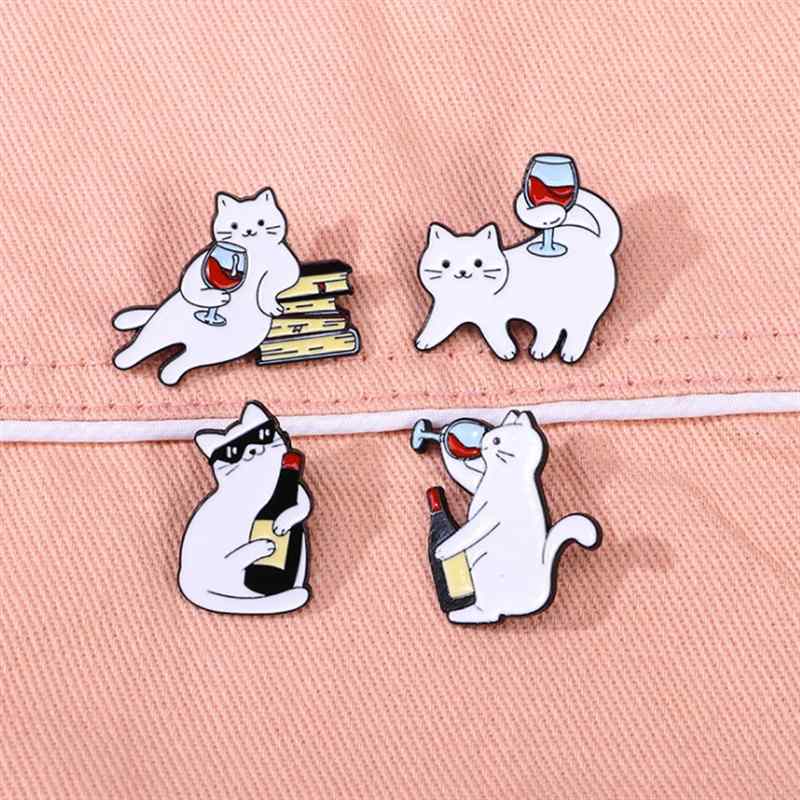 ブローチ 胸飾り かわいい 猫 赤ワイン グラス 韓国 小動物 ブック ギフト キュート ファッション メタ..