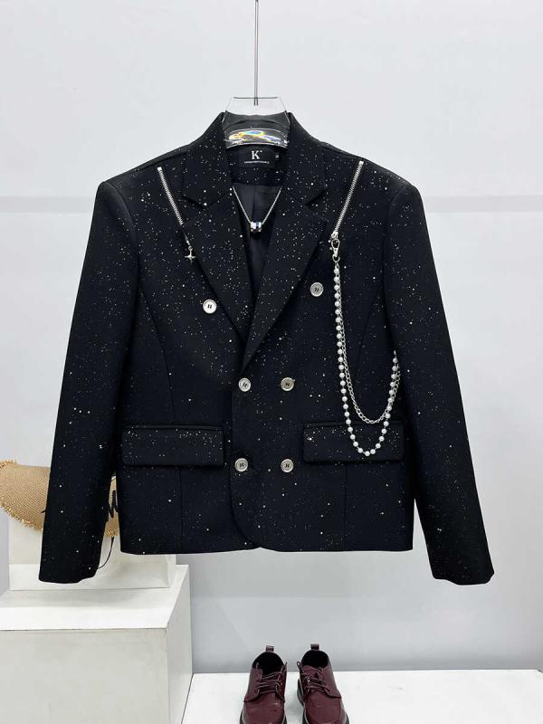 ジャケット 上着 メンズ おしゃれ ファッション ハイエンド 星空 男性 ショート メタルチェーン スタイ..