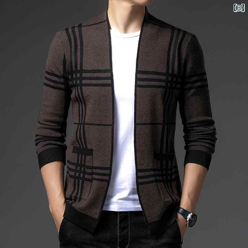 カーディガン 大きいサイズ 秋冬 メンズ チェック柄 ニット セーター ニットウェア トップス シンプルデザイン モダン