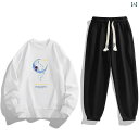 スウェット パンツ トレーナー 秋 大きいサイズ メンズ プリント ツーピース パーカー 上下セット カジュアル モード アクティブ スポーティー リラックス トレーニング