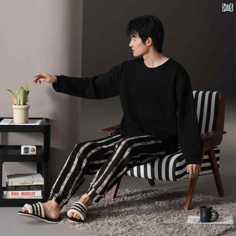 パジャマ 部屋着 ルームウェア メンズ 紳士服 ナイトウェア おしゃれ リラックス シンプル カジュアル セットアップ 上下セット 厚手 秋冬 高級感 ホーム