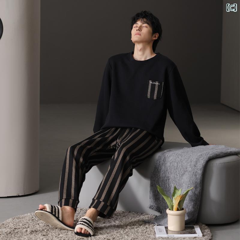 パジャマ 部屋着 ルームウェア メンズ 紳士服 ナイトウェア おしゃれ リラックス シンプル カジュアル セットアップ 上下セット 厚手 秋冬 高級感 ホーム