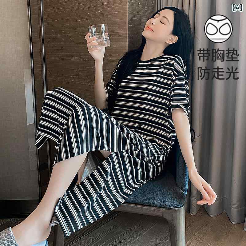 楽天ラ・グラーヌパジャマ 部屋着 レディース 婦人服 女性用 ルームウェア かわいい おしゃれ リラックス ワンピース パッド付き マタニティ 夏 妊婦 ボーダー 柄