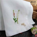 ハンカチ おしゃれ シンプル さわやか 春夏 コットン リネン 刺繍 メンズ レディース プレゼント 雑貨 ステッチ フラワーモチーフ