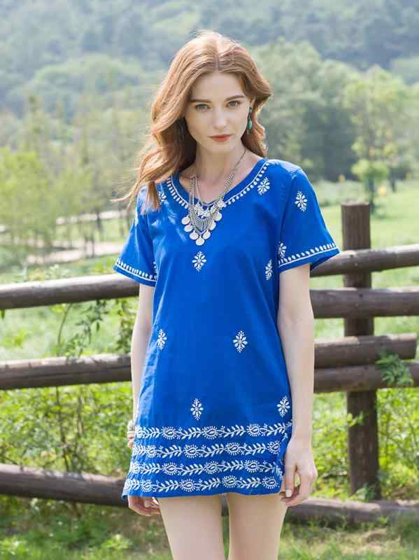 インド 綿 手刺繍 ショート エスニック レディース ファッション トップス 半袖 春夏 6 色 薄手 通気性..