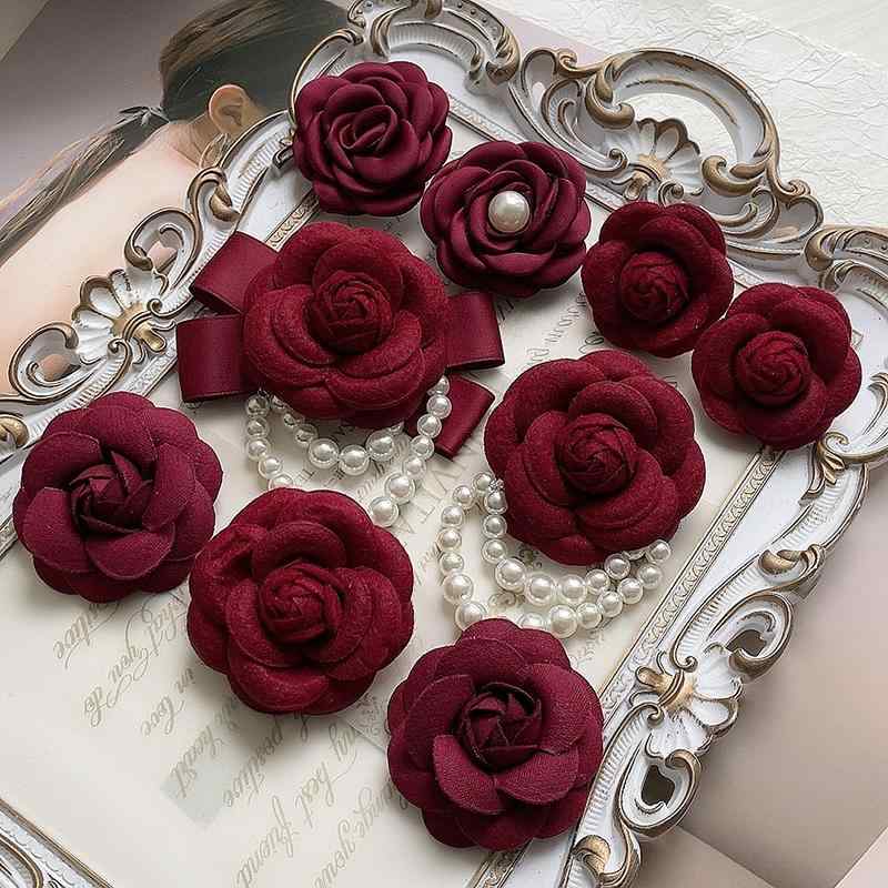 コサージュ 入学式 セレモニー おしゃれ レディース アクセサリー バーガンディ 椿 ブローチ エレガント パール ブローチ ハイエンド フレンチ 花 装飾品