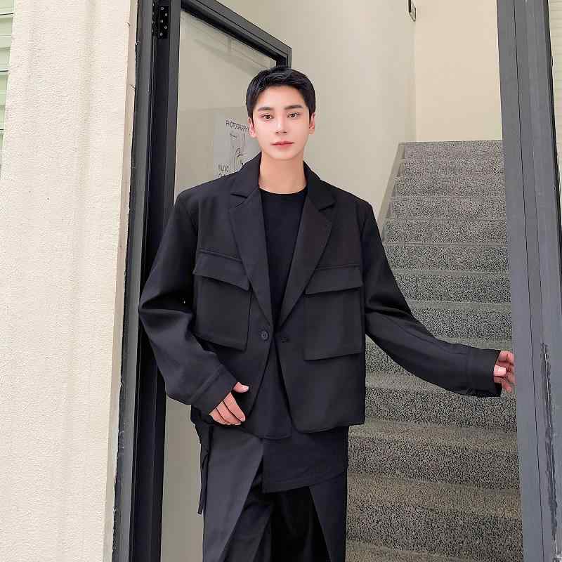 ジャケット 上着 フラットカラー襟 シングルブレスト 韓国 秋 長袖 レジャー ゆったり ストレートヘム 男性用 メンズ