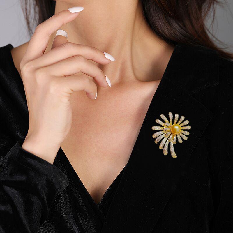 アクセサリー レディース ブローチ 入学式 卒業式 ハイエンド ひまわり 女性 レトロ パール コサージュ ギフト メッキ