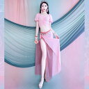 レディース ダンス 春夏 ベリーダンス 練習 服 ピンク 蓮の葉 袖 トップス インター カラー ヒップ スカーフ オリエンタルダンス グループ
