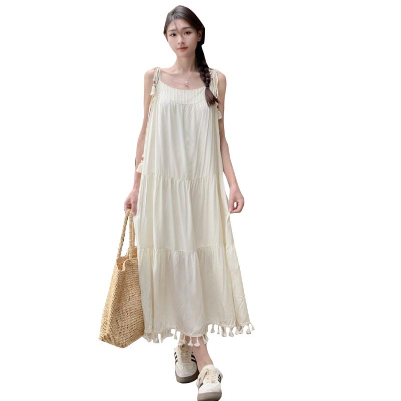 ワンピース 大人 リゾート レディース 夏 海辺 旅行 キャンプ スカート ビーズ タッセル ストラップ プリーツ ドレス きれいめ おしゃれ